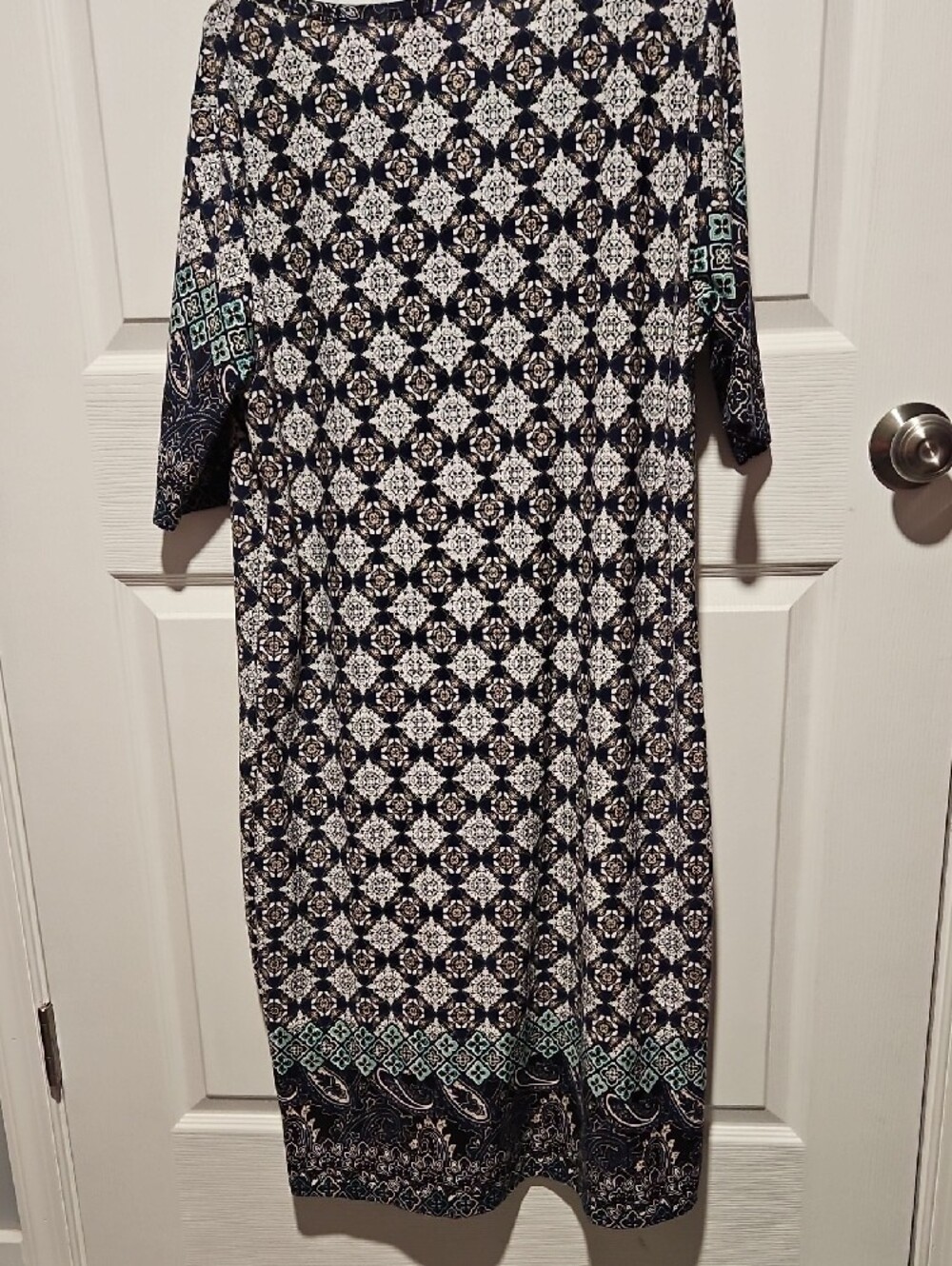 LuLaRoe Navy & White Patterned Midi Dress with Teal Accents - Picture 5 of 5